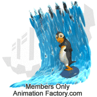 Penguin surfing on wave