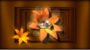 Royalty Free Video of Rotating Wedding Rings with Flowers and Frame in the Background