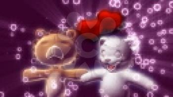 Royalty Free Video of Teddy Bears with Hearts and Bubbles